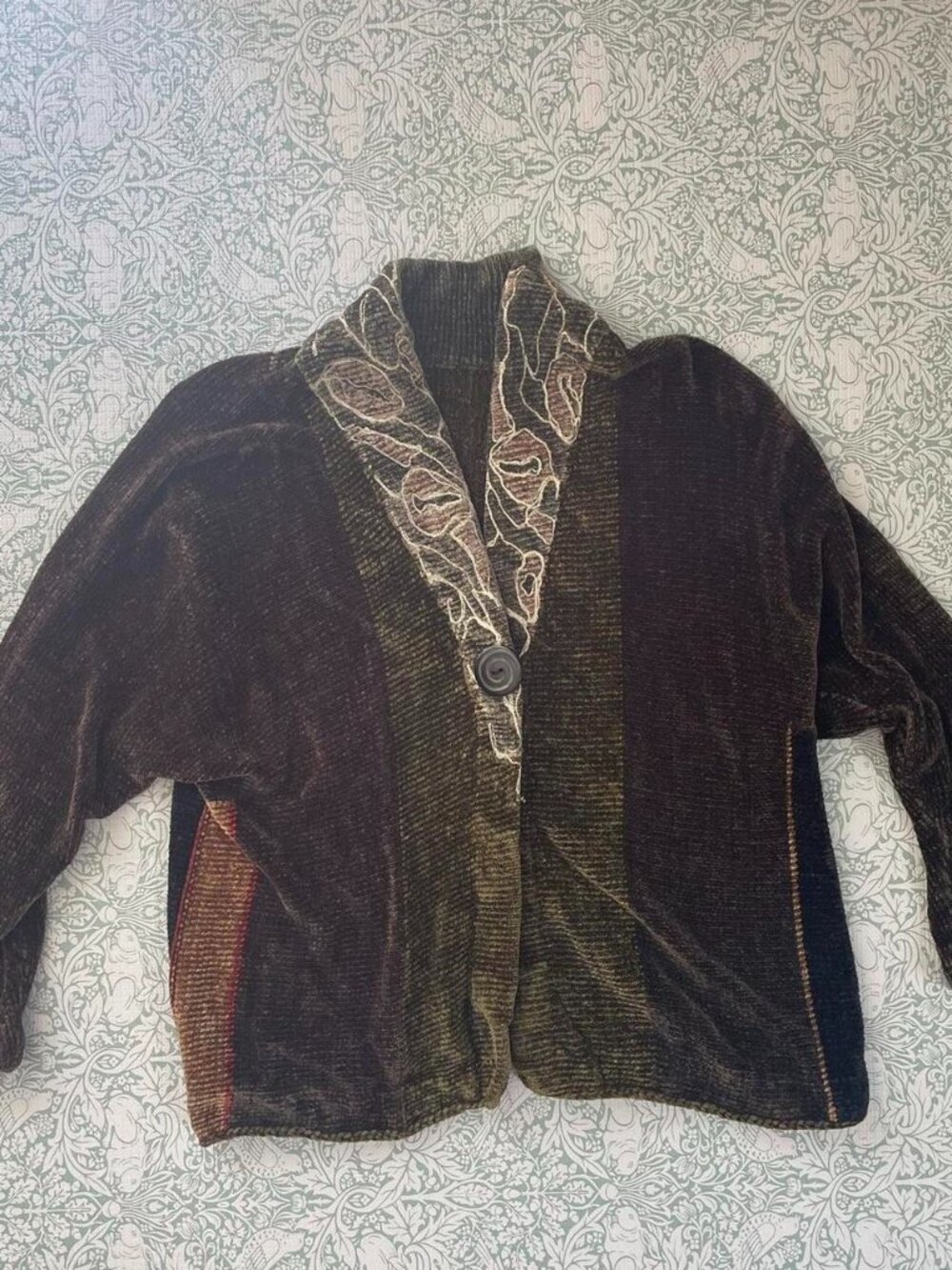Unique Chenille Open Cropped Cardigan With Leaf Details Small